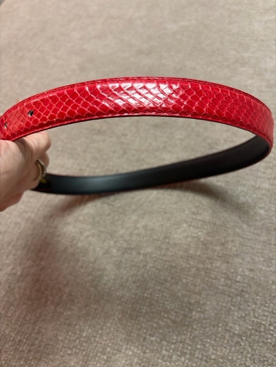 Vintage Red Snakeskin Belt Genuine Snake Skin Gold Buckle Size Small 28” main image 4